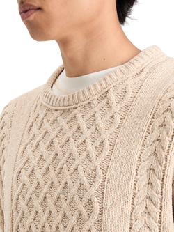 ROUND NECK EXTRA DROPPED SHOULDER CHENILLE CABLE SWEATER