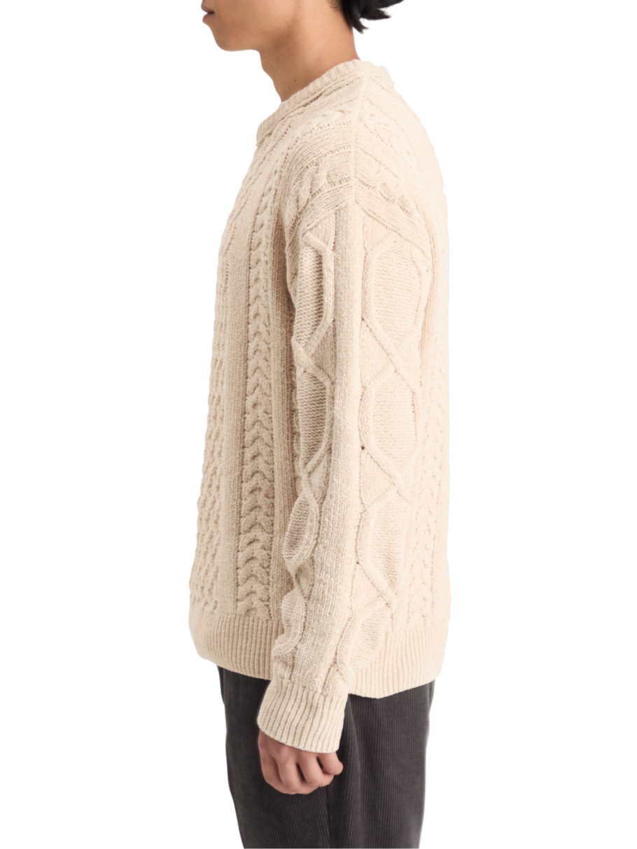 ROUND NECK EXTRA DROPPED SHOULDER CHENILLE CABLE SWEATER