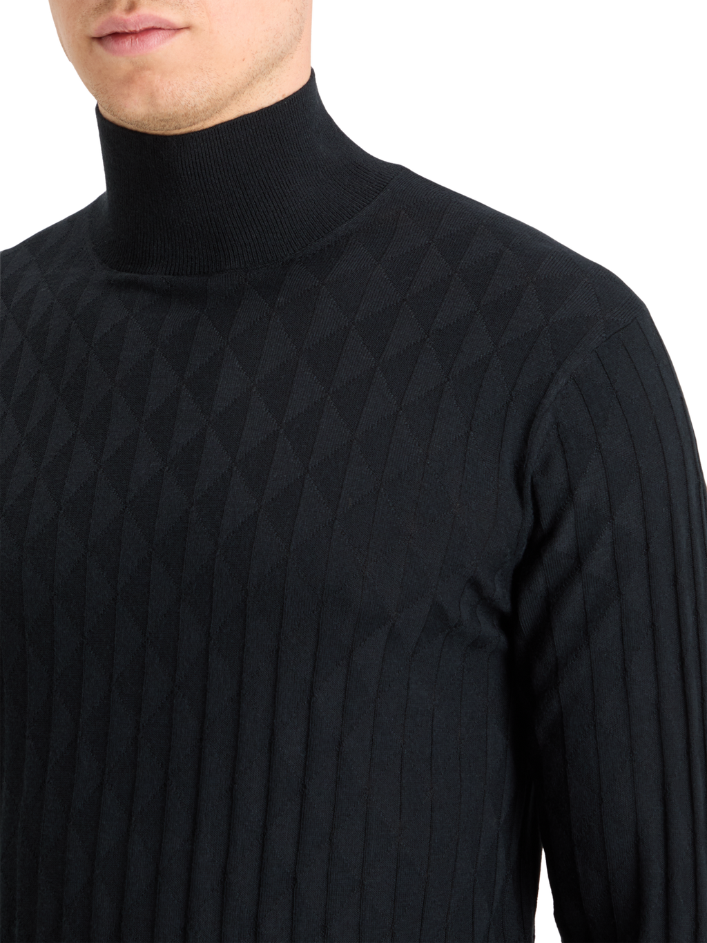 TURTLE NECK REGULAR FIT RELIEF STITCH SWEATER