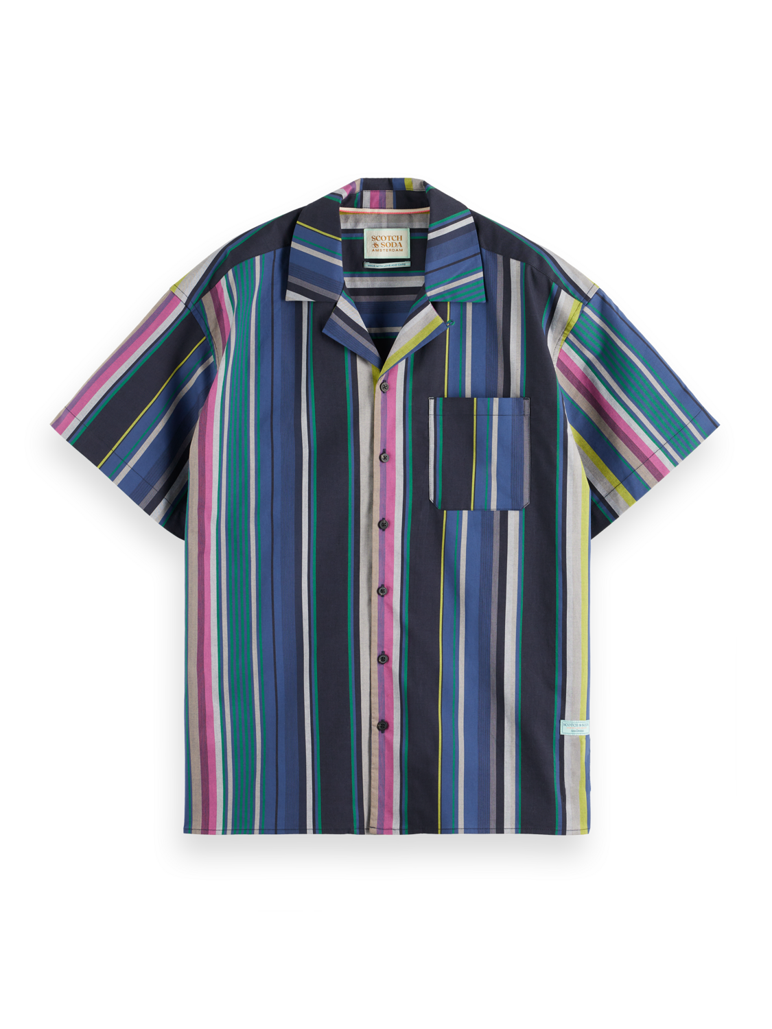 MULTICOLOUR STRIPED FINE COTTON POPLIN HAWAII SHIRT
