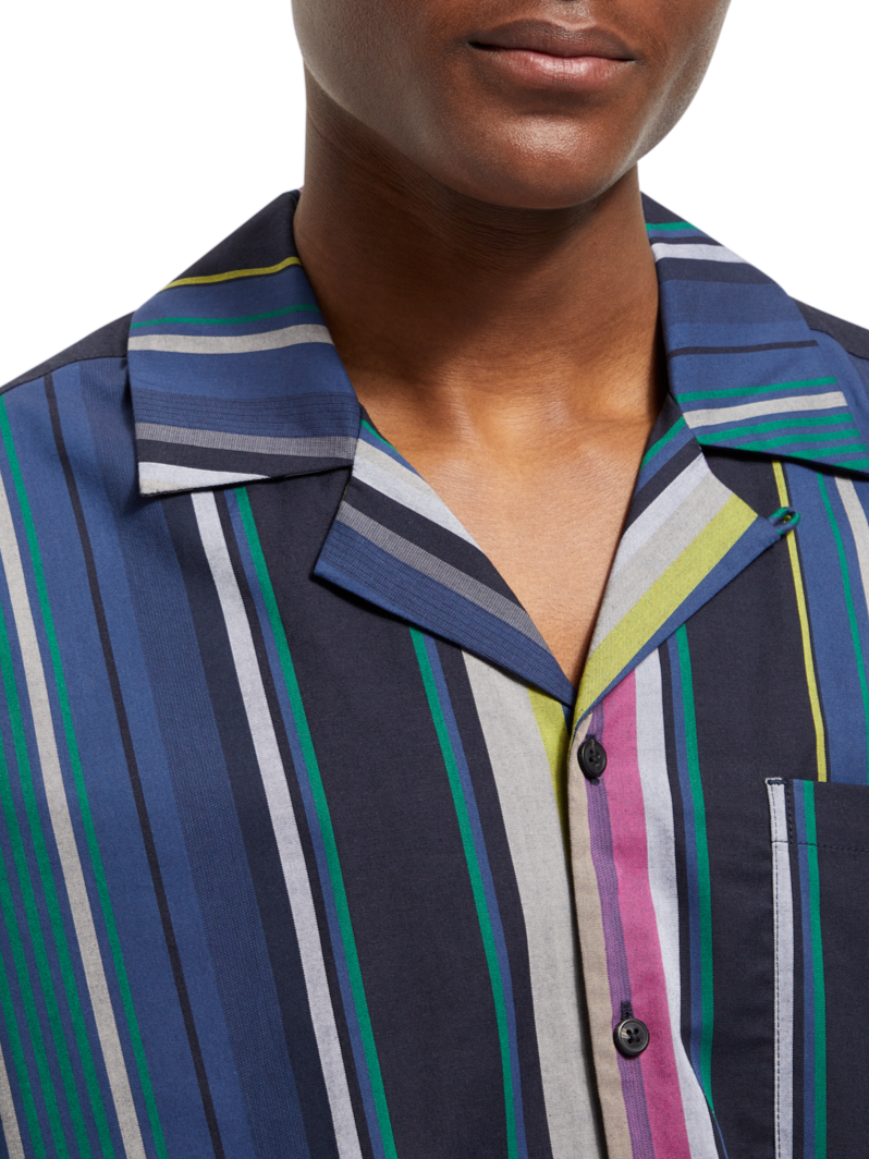 MULTICOLOUR STRIPED FINE COTTON POPLIN HAWAII SHIRT