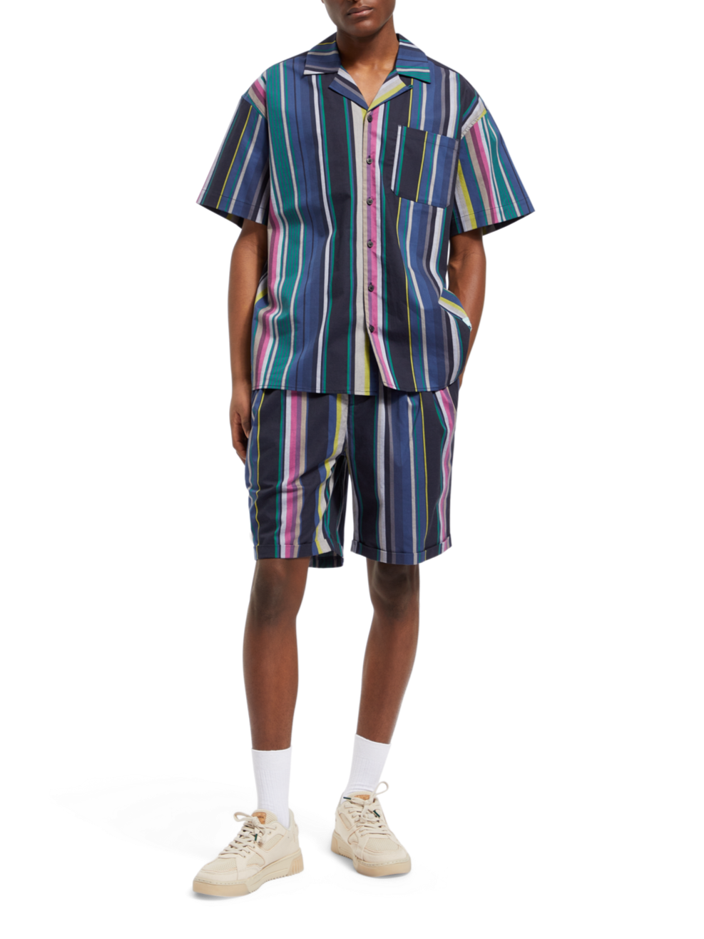 MULTICOLOUR STRIPED FINE COTTON POPLIN HAWAII SHIRT