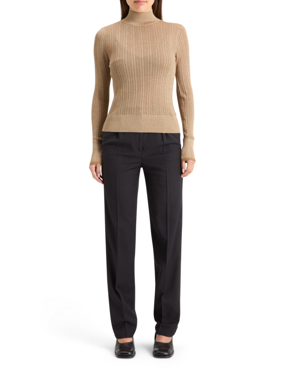 METALLIC POINTELLE FITTED PULLOVER