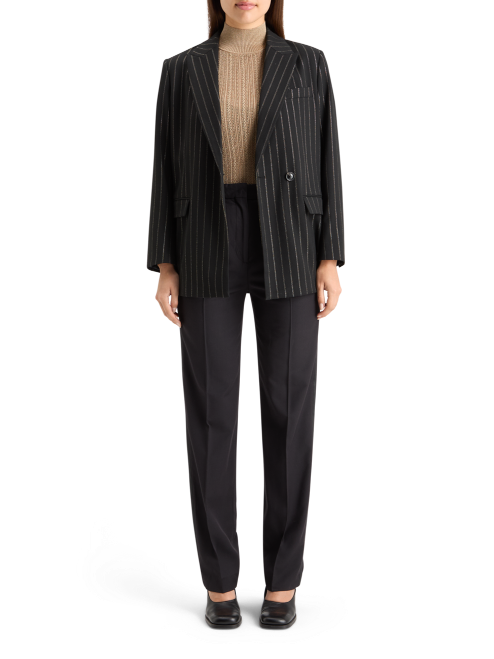 METALLIC POINTELLE FITTED PULLOVER