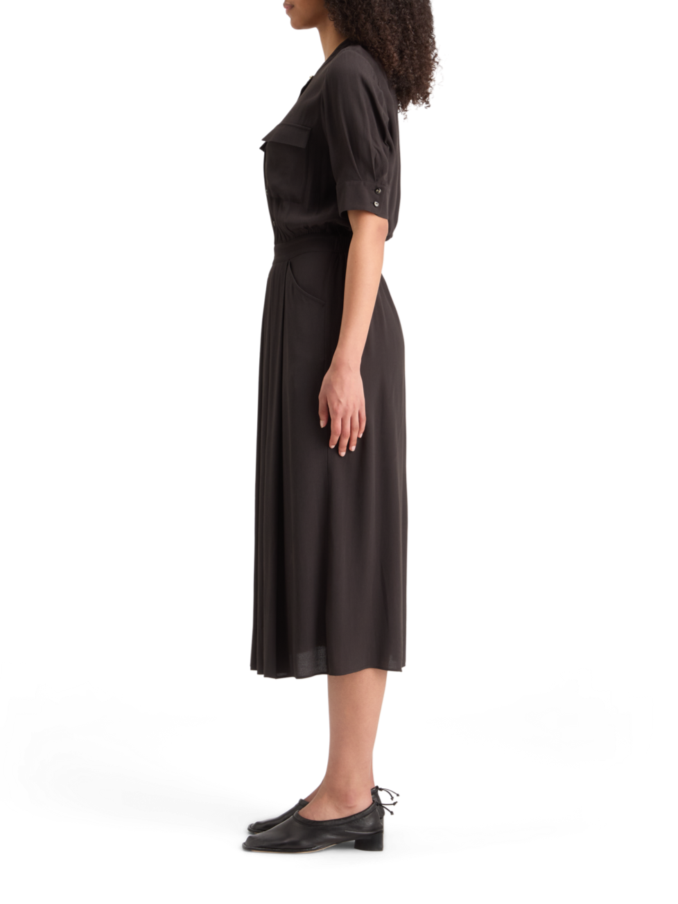 CREPE MIDI DRESS WITH CHEST POCKETS