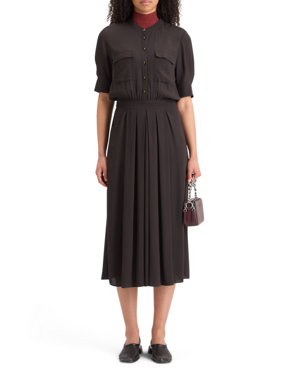 CREPE MIDI DRESS WITH CHEST POCKETS