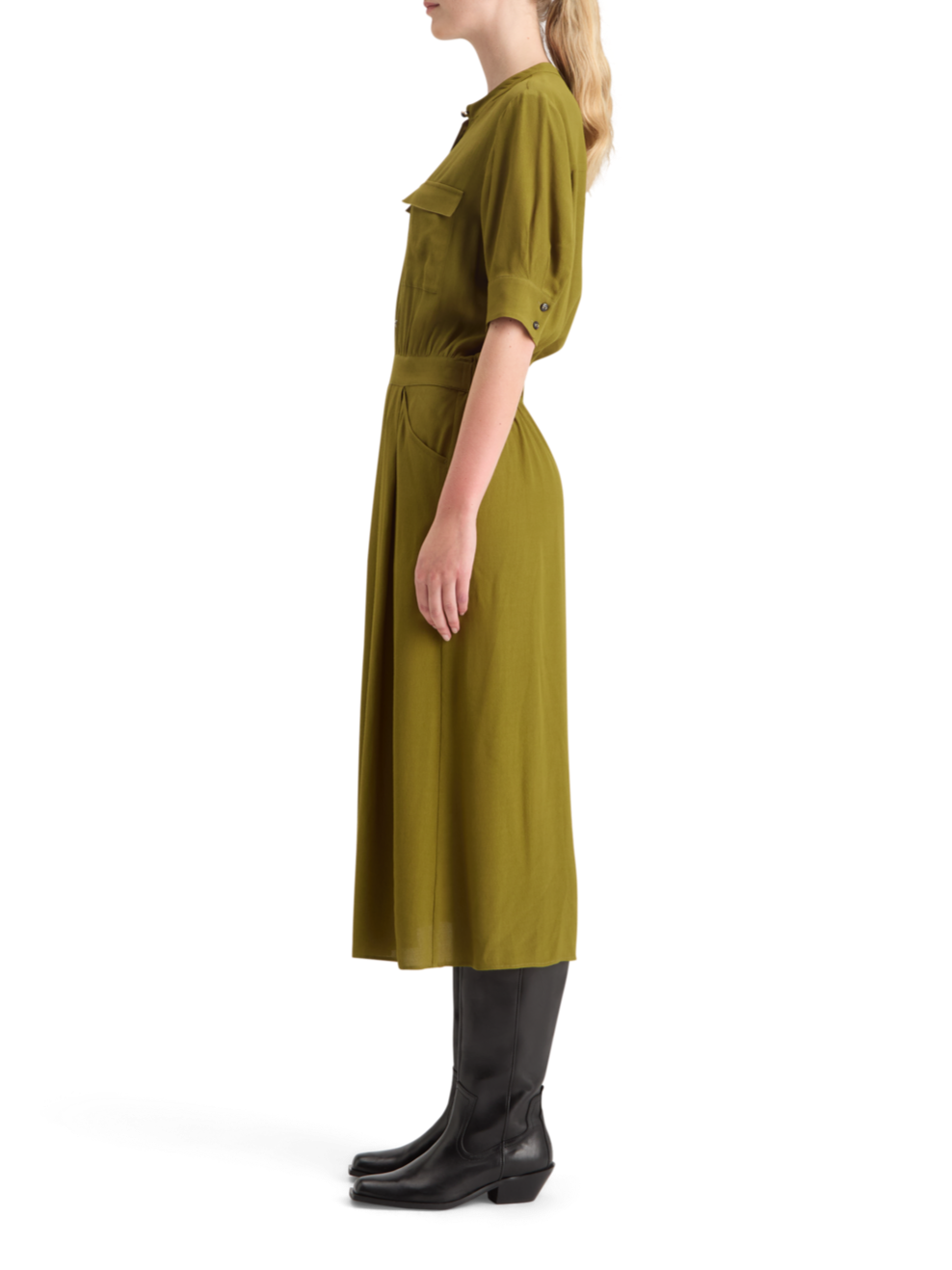 CREPE MIDI DRESS WITH CHEST POCKETS