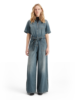 WASHED DENIM WORKWEAR JUMPSUIT