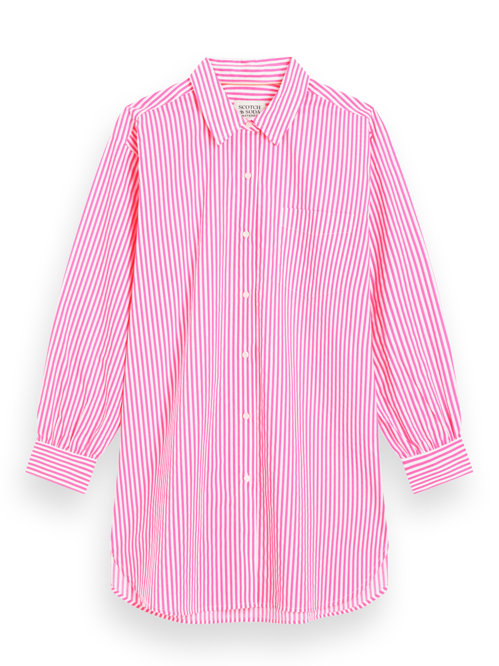 OVERSIZED POPLIN SHIRT IN FLUO PINK /WHITE STRIPE