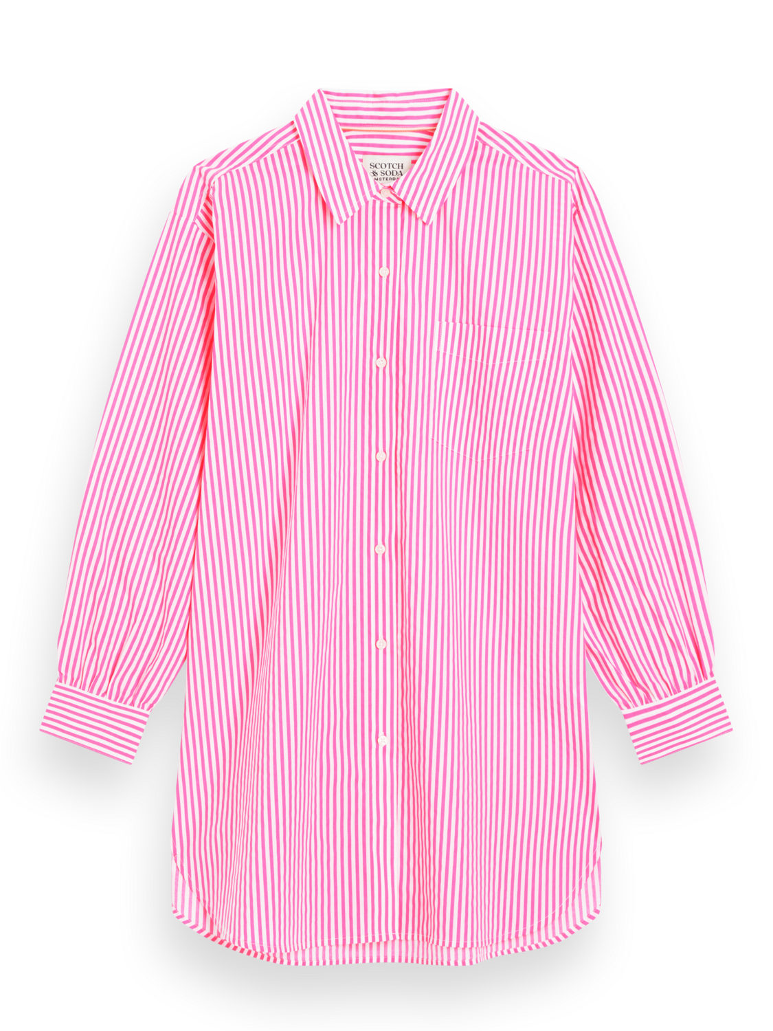 OVERSIZED POPLIN SHIRT IN FLUO PINK /WHITE STRIPE