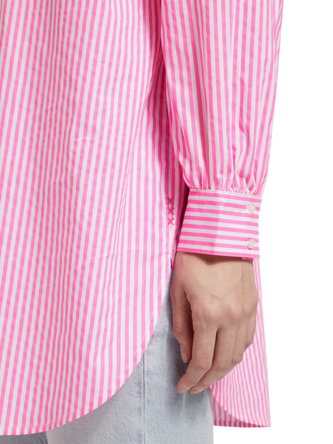 OVERSIZED POPLIN SHIRT IN FLUO PINK /WHITE STRIPE
