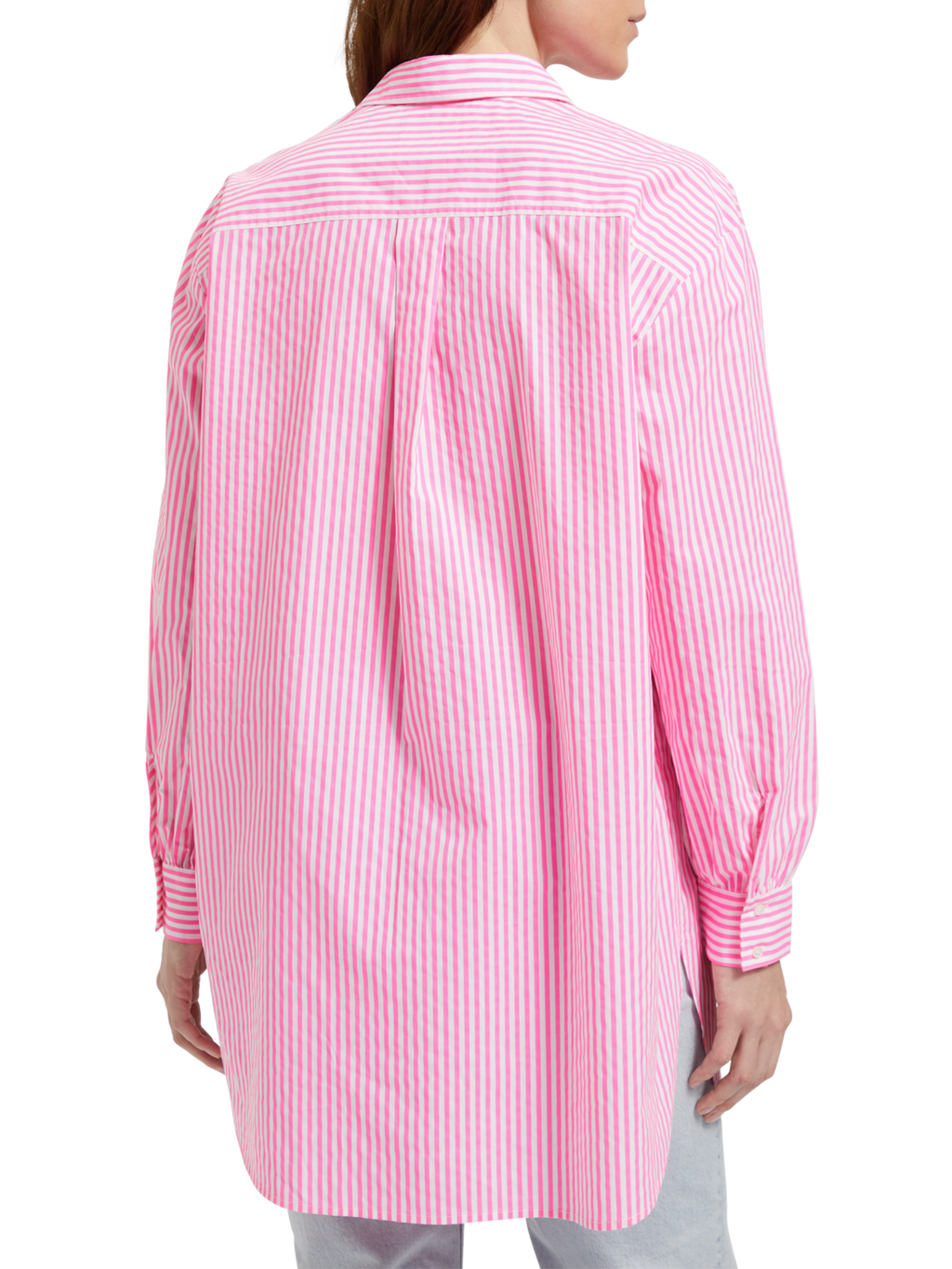 OVERSIZED POPLIN SHIRT IN FLUO PINK /WHITE STRIPE