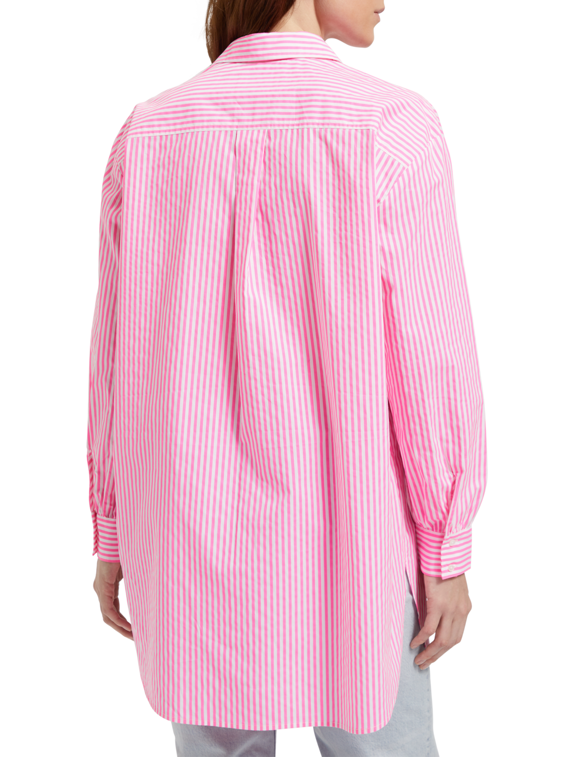 OVERSIZED POPLIN SHIRT IN FLUO PINK /WHITE STRIPE