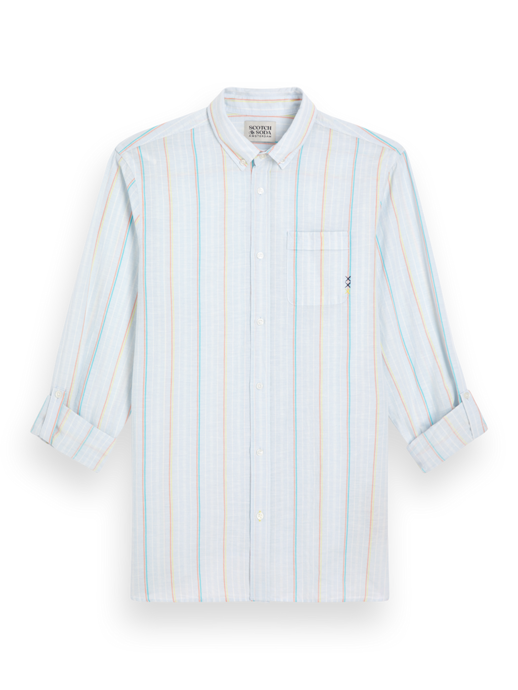 REGULAR FIT YARN-DYED STRIPE COTTON LINEN SHIRT