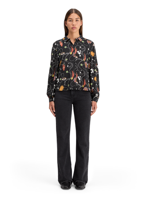 VISCOSE PRINTED BALLOON SLEEVE SHIRT