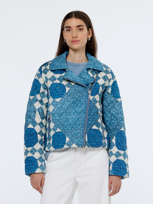 Heirloom print quilted biker jacket