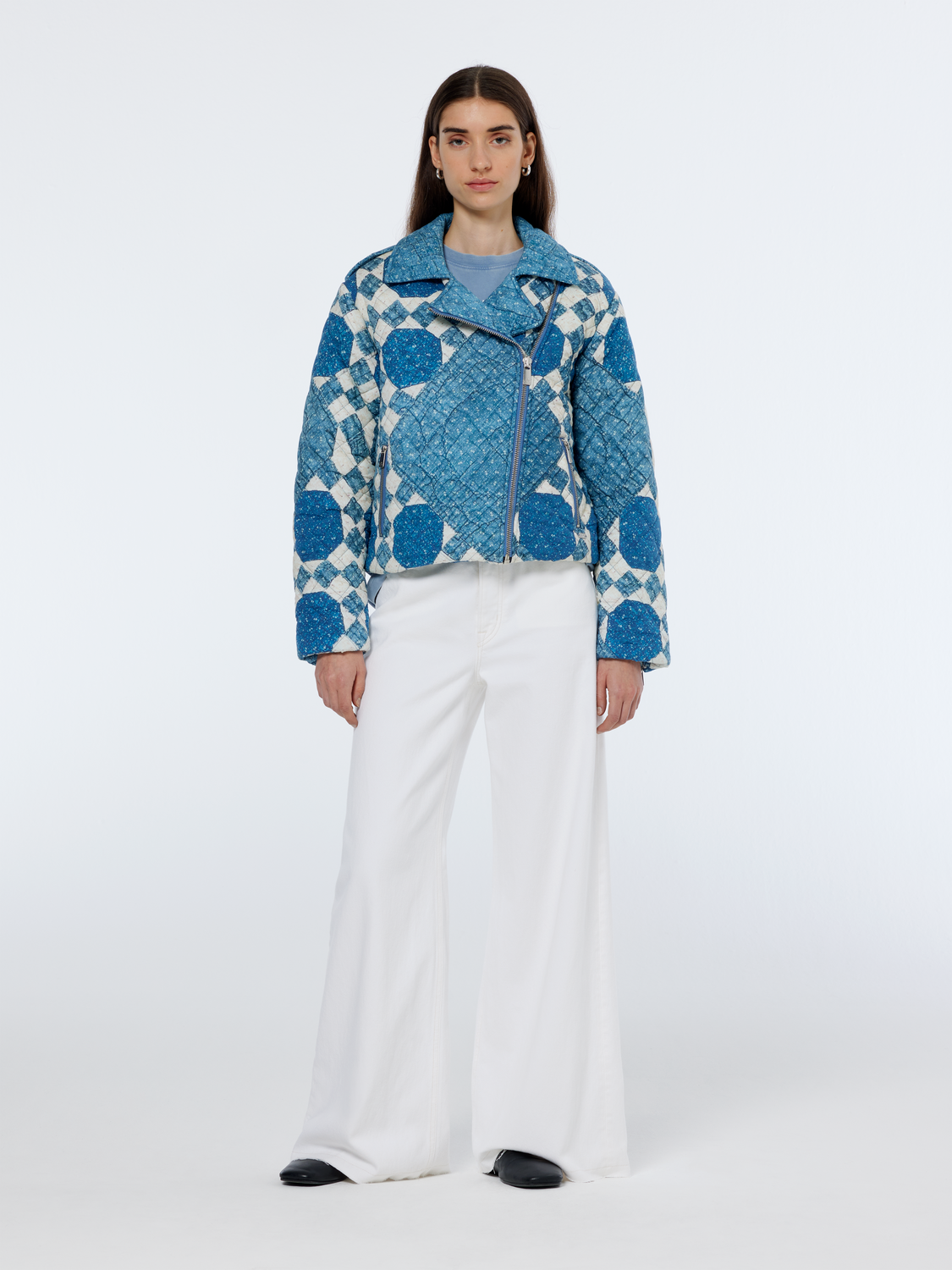 Heirloom print quilted biker jacket