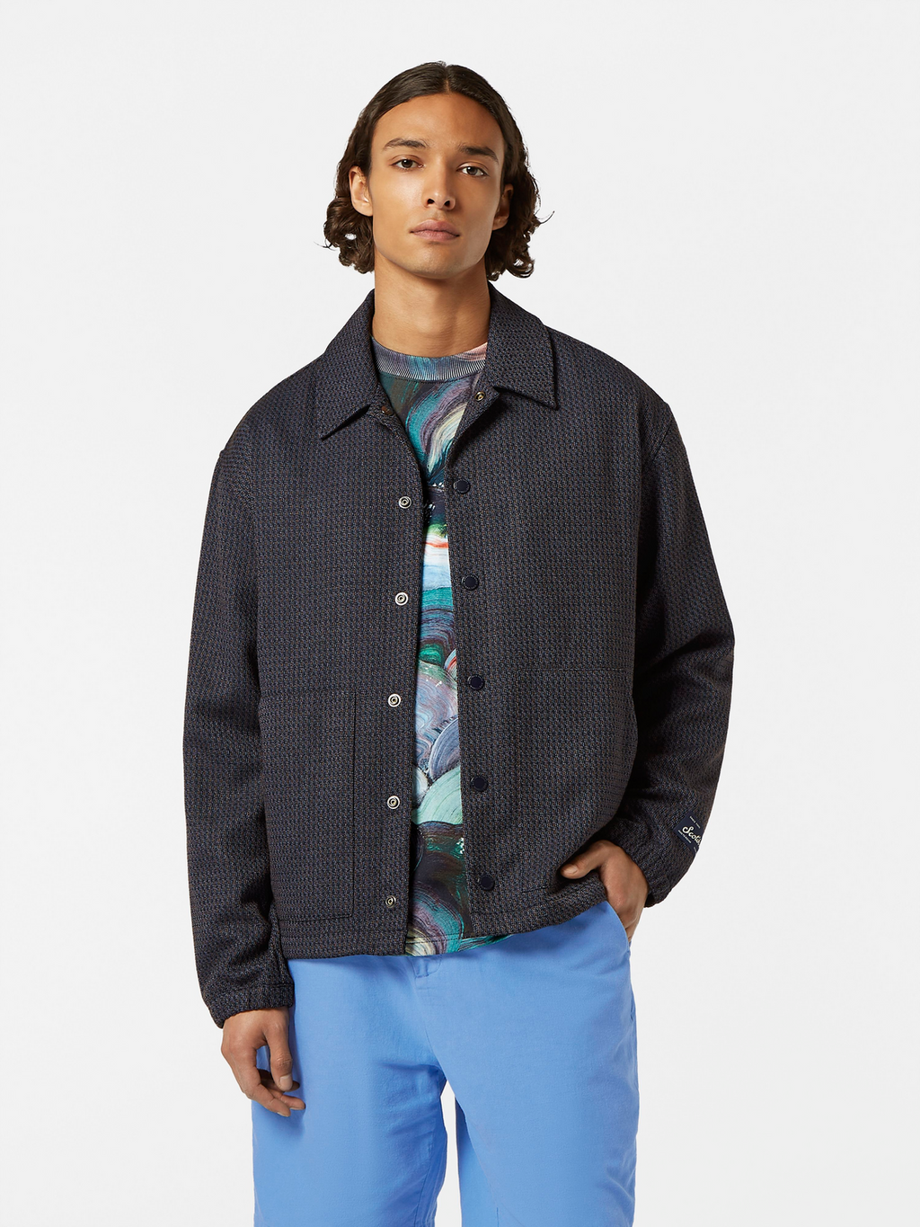 Yarn-dyed with technical details coach jacket