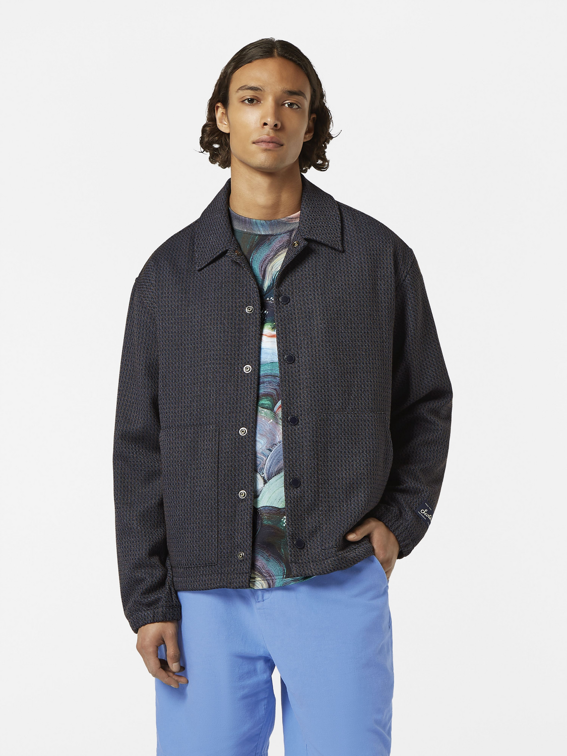 Yarn-dyed with technical details coach jacket