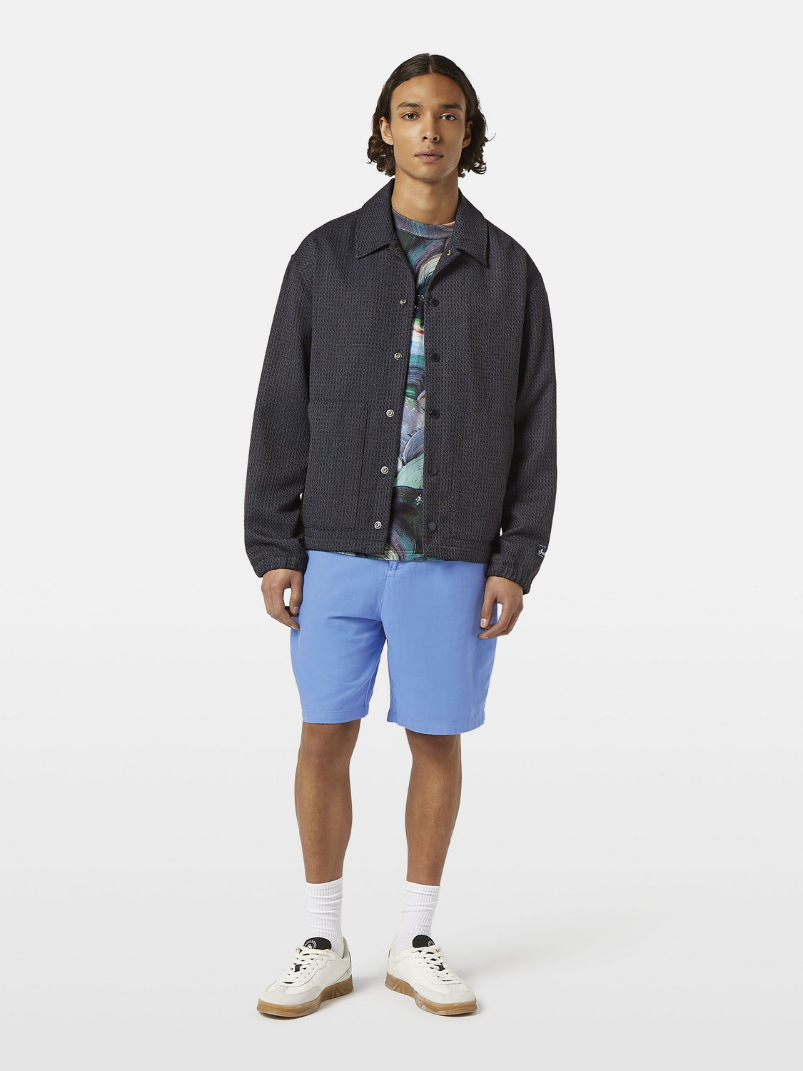 Yarn-dyed with technical details coach jacket