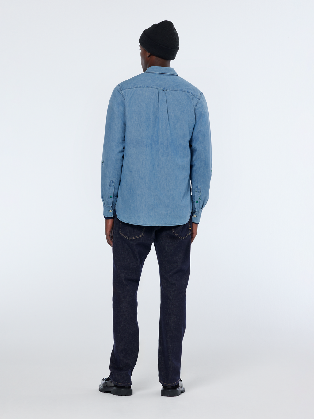 denim shirt with sleeve adjusters