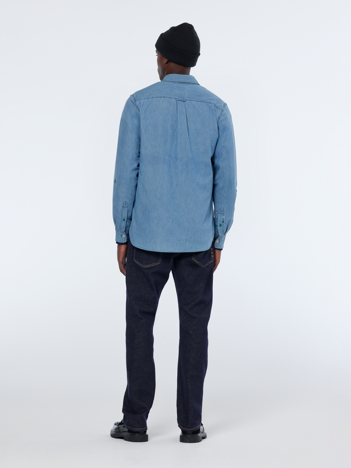 denim shirt with sleeve adjusters