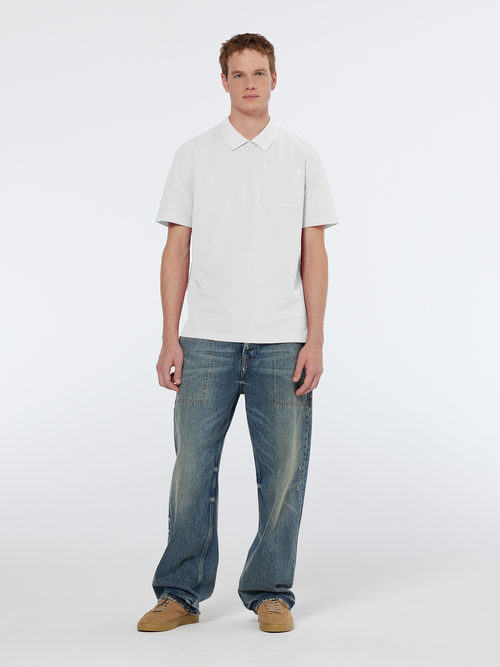 Garment dye pique chest pocket polo