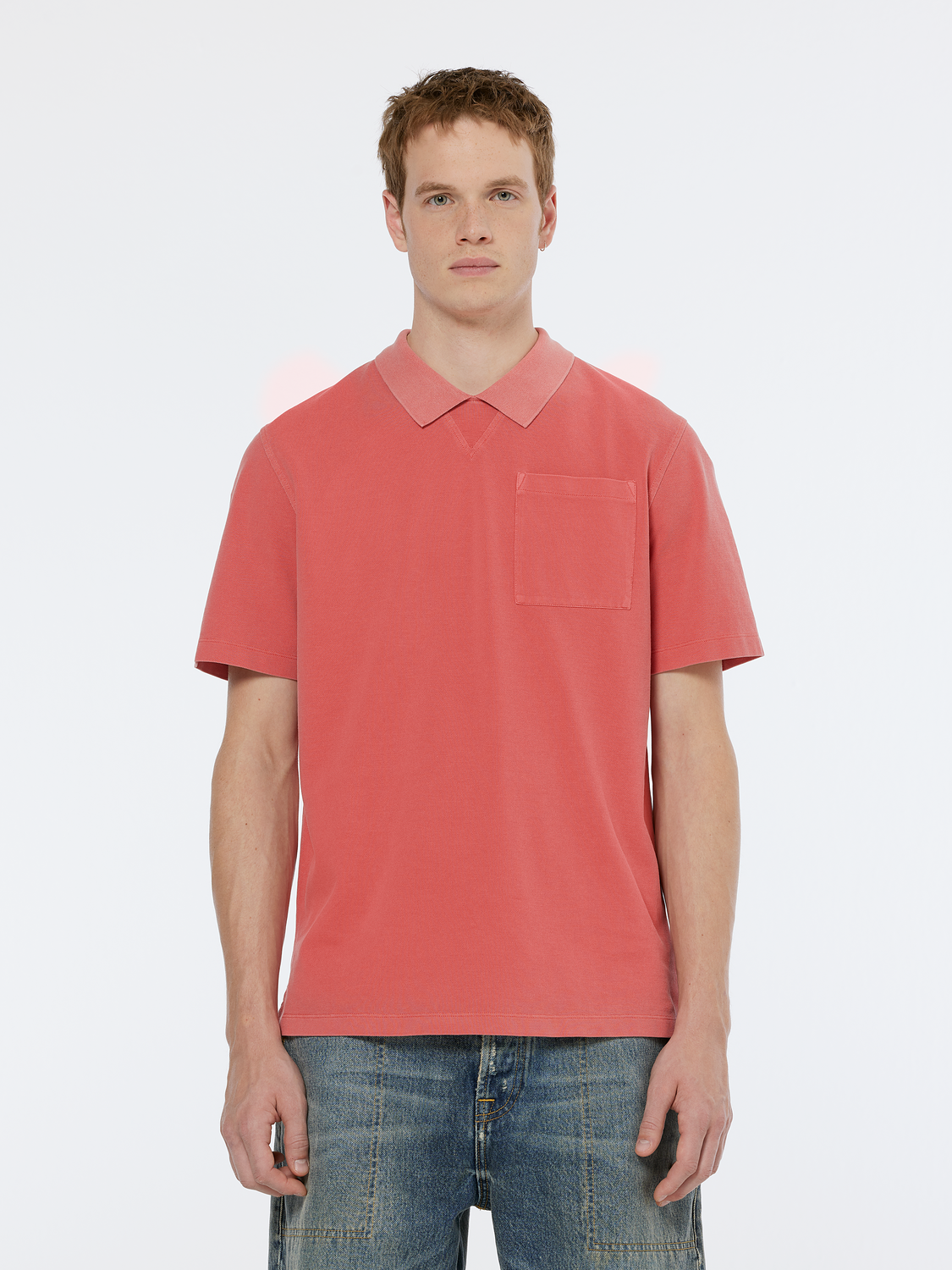 Garment dye pique pocket polo