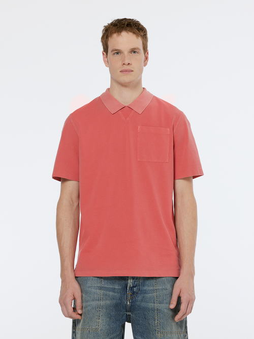 Garment dye pique chest pocket polo