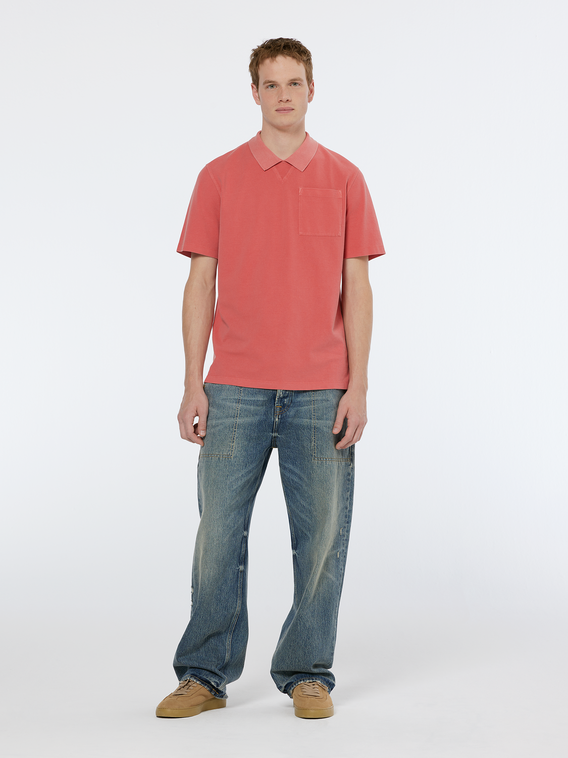 Garment dye pique pocket polo