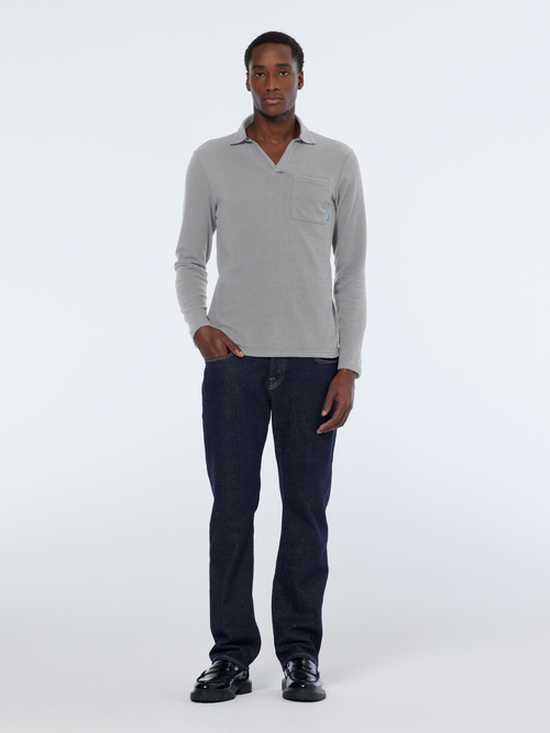 Chest pocket relaxed fit long sleeve polo