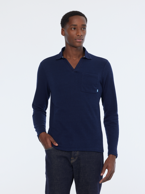 Chest pocket relaxed fit long sleeve polo