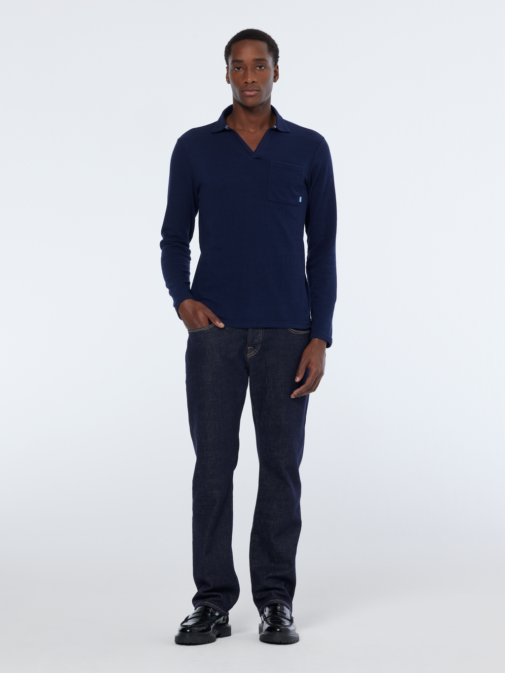 pocket relaxed long sleeve polo