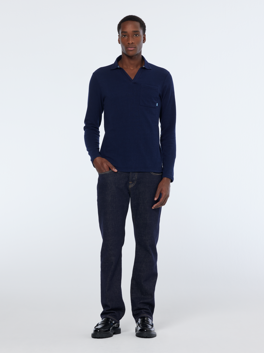 pocket relaxed long sleeve polo