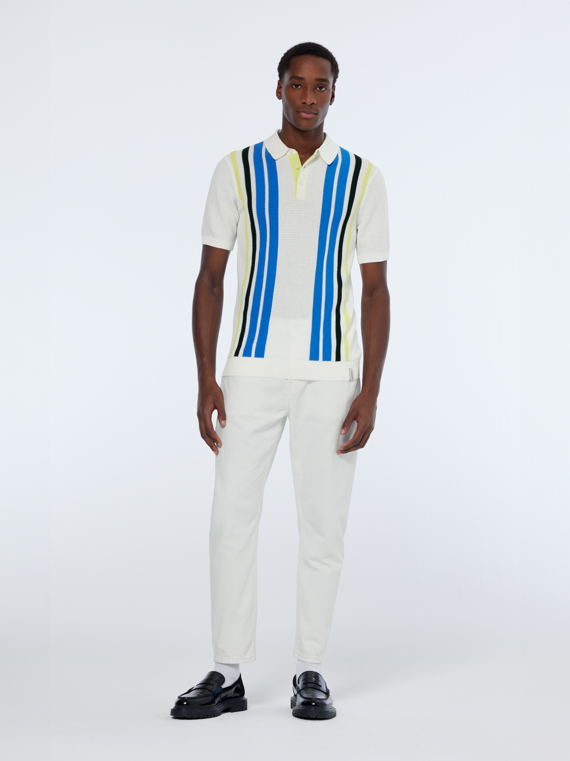 Structured knitted striped polo