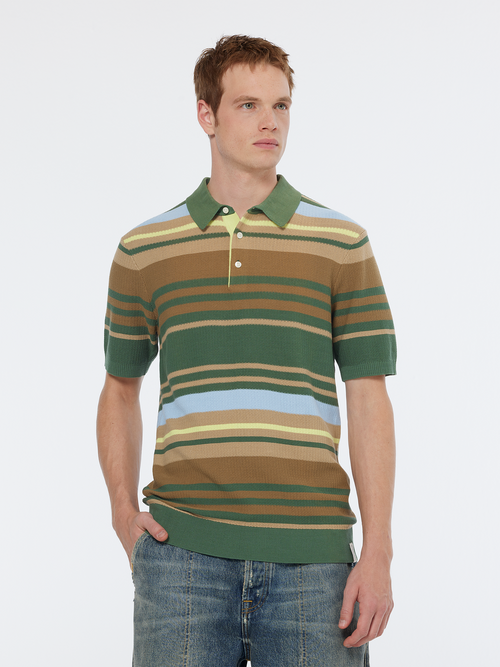 Structured knitted striped polo