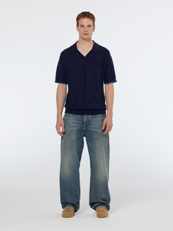 Knitted v-neck relaxed fit polo