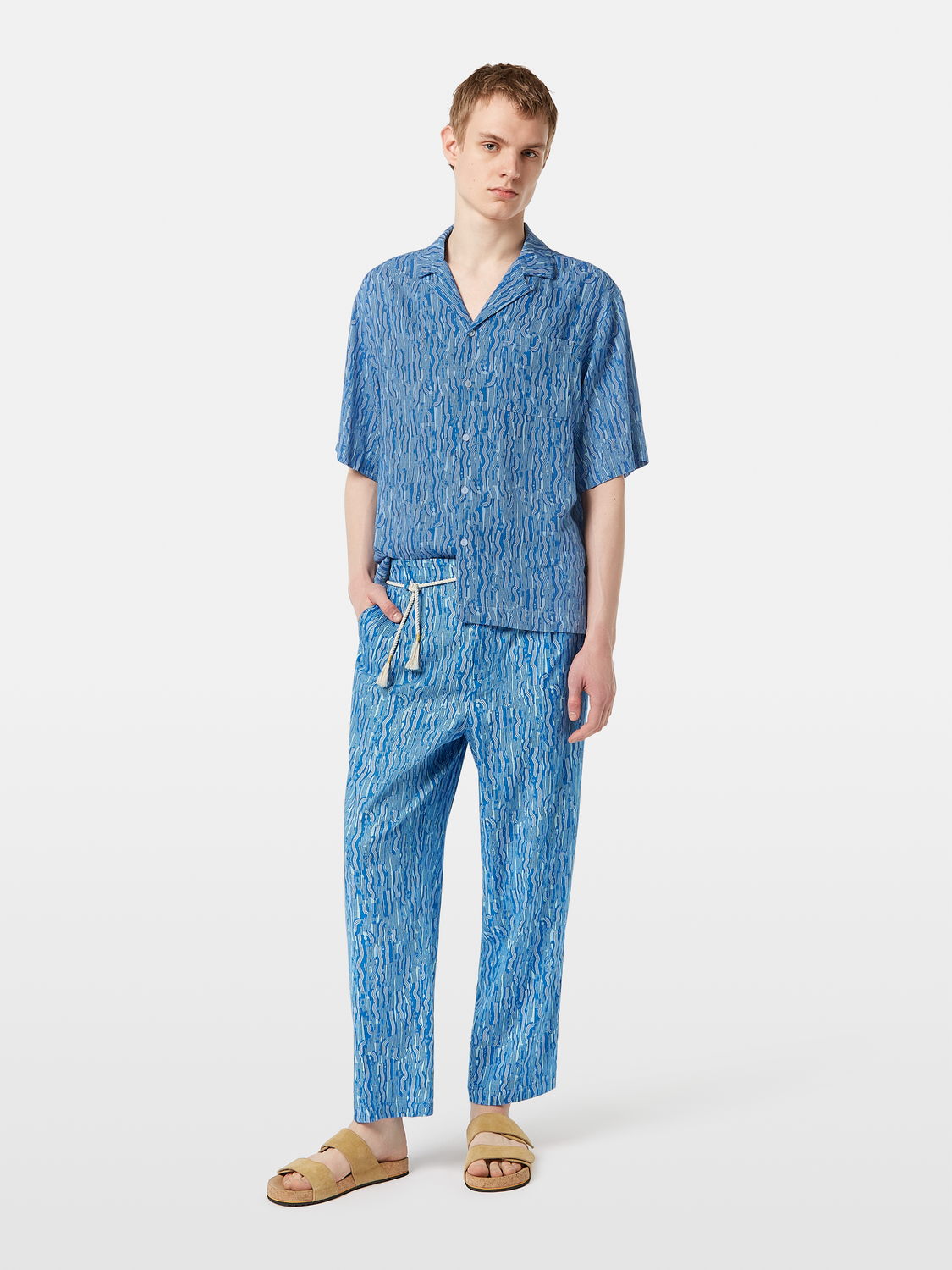 Printed linen-blend jogger