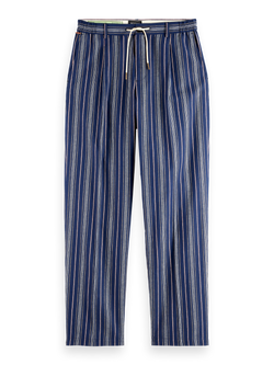 Pleated relaxed straight striped linen-blend jogger