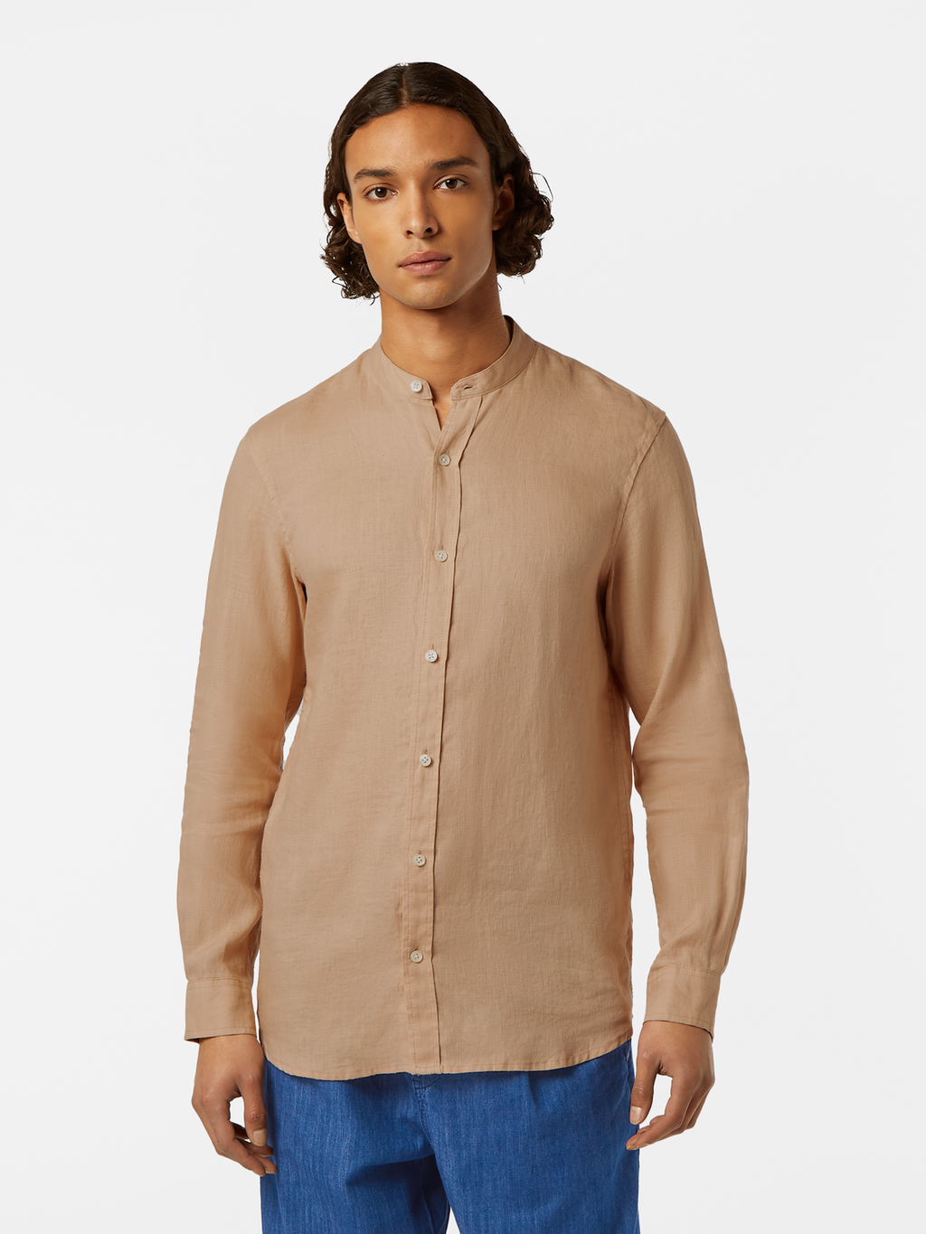 Seasonal core - Regular fit stand-up collar linen shirt