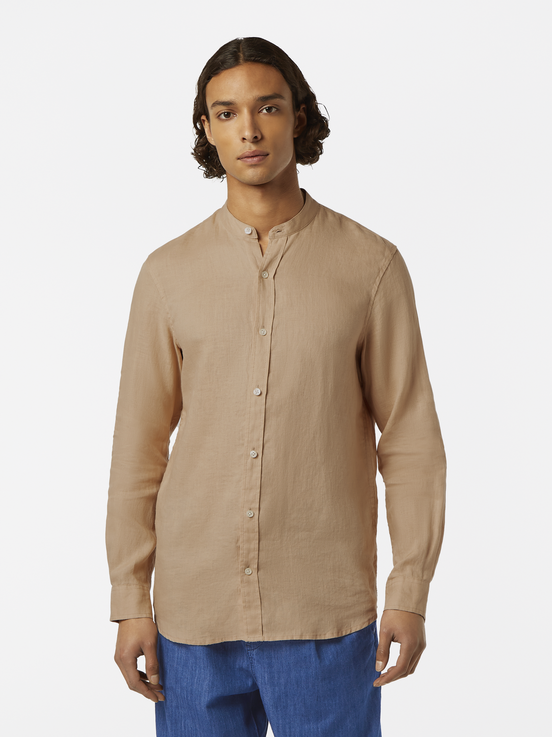 Seasonal core - Regular fit stand-up collar linen shirt