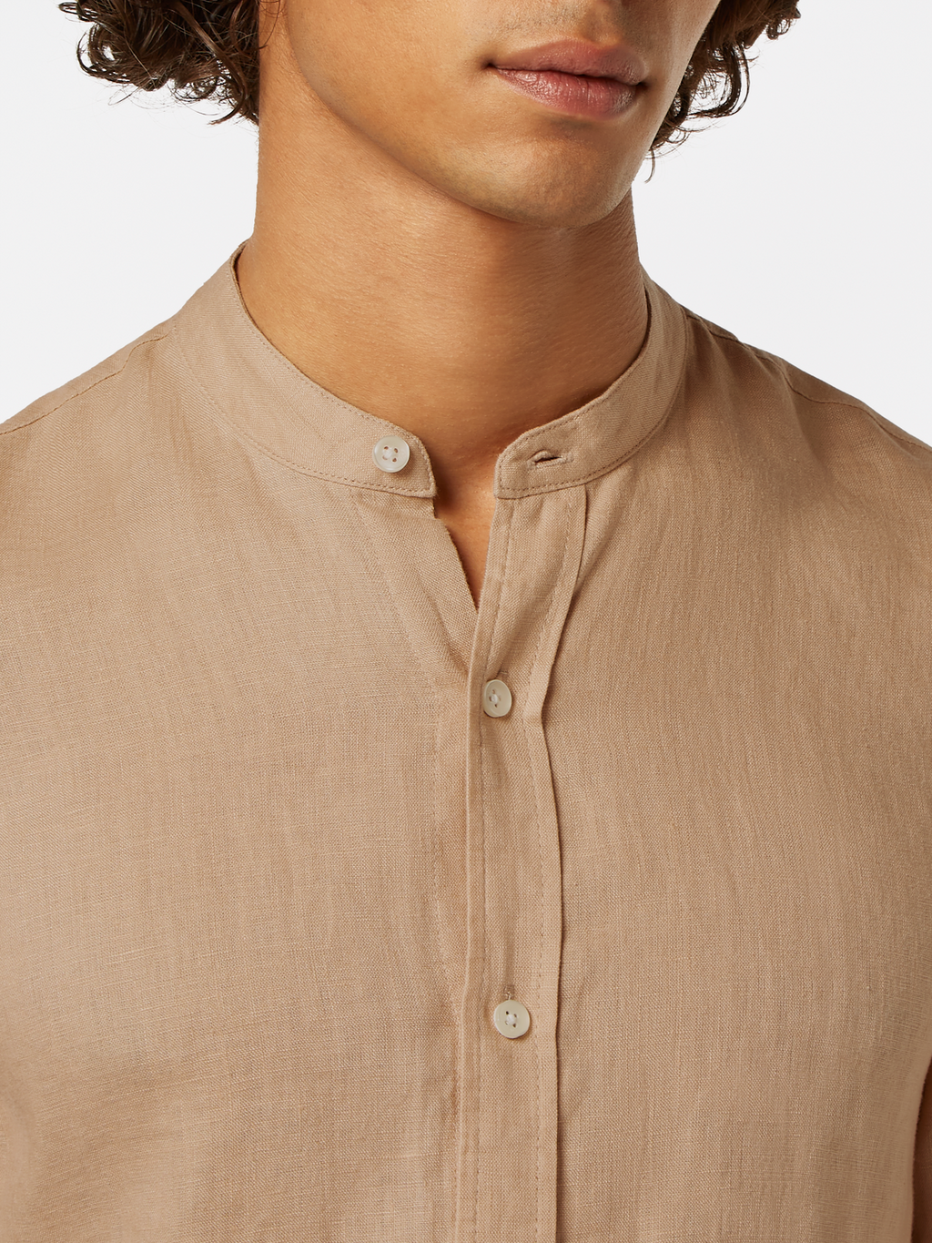 Seasonal core - Regular fit stand-up collar linen shirt