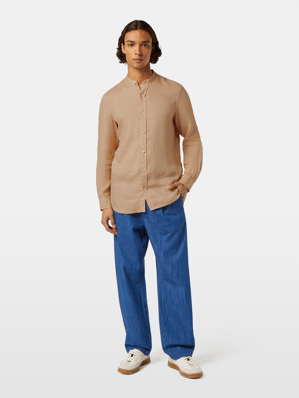Seasonal core - Regular fit stand-up collar linen shirt
