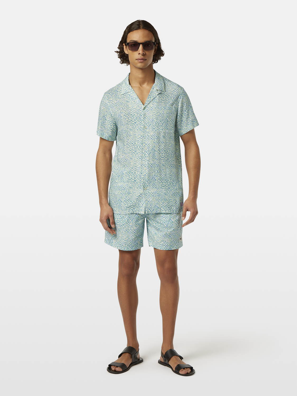 AOP short-sleeved regular fit viscose shirt
