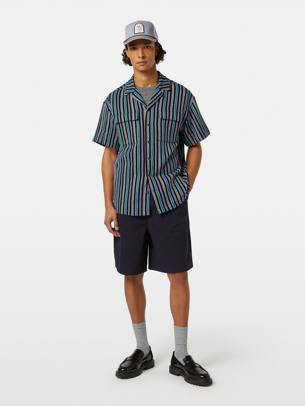Striped Short Sleeve Jacquard Shirt