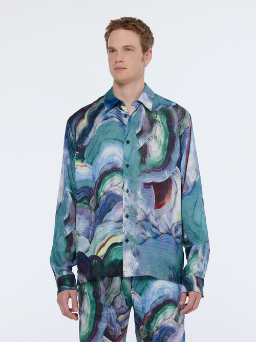 Relaxed fit abstract print tencel shirt