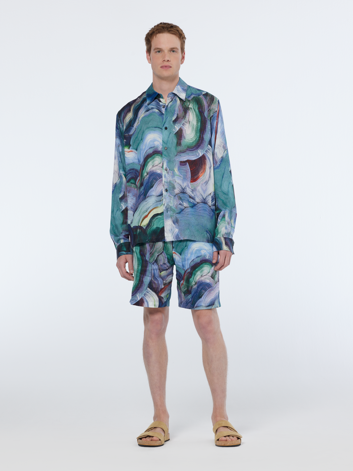 abstract print tencel shirt