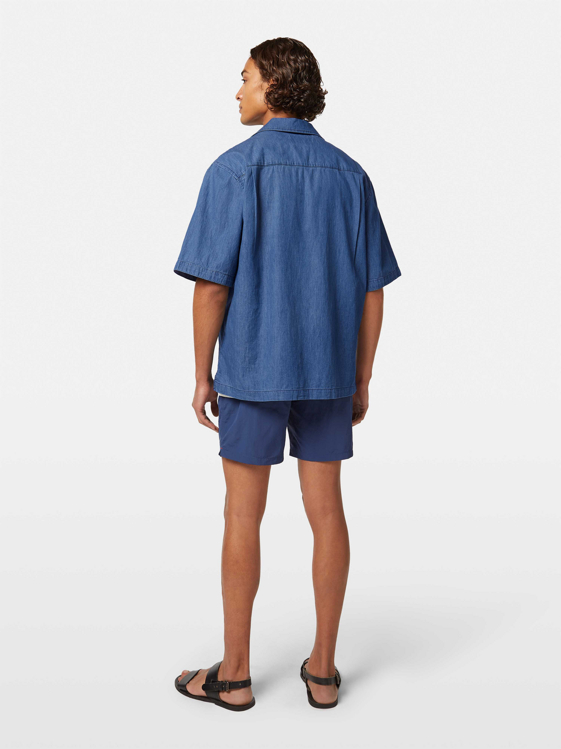 Short-sleeved relaxed-fit lightweight denim shirt