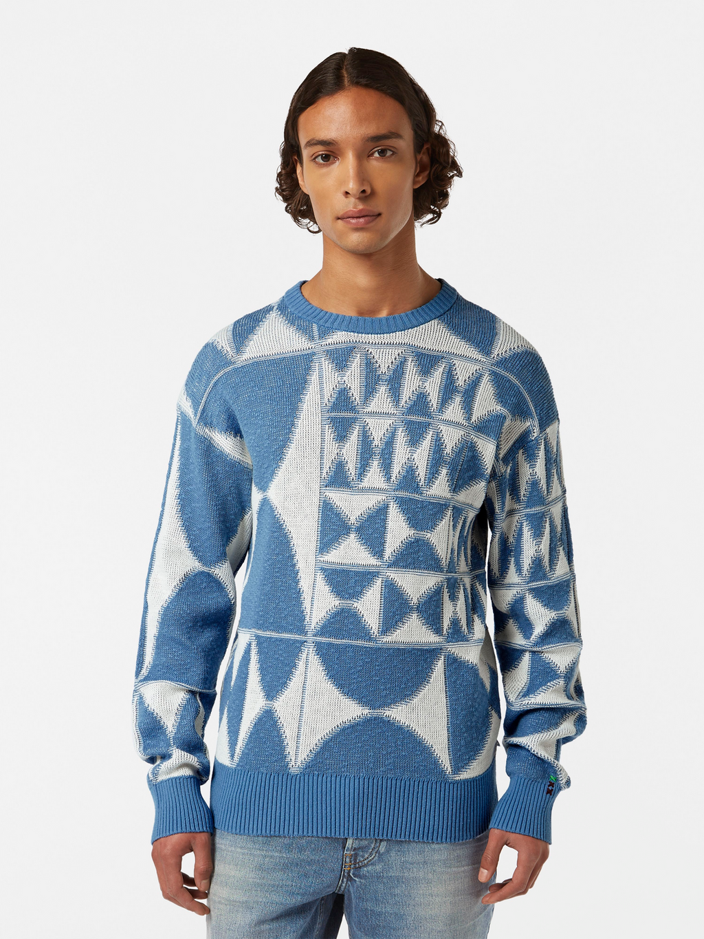 Textured jacquard crewneck