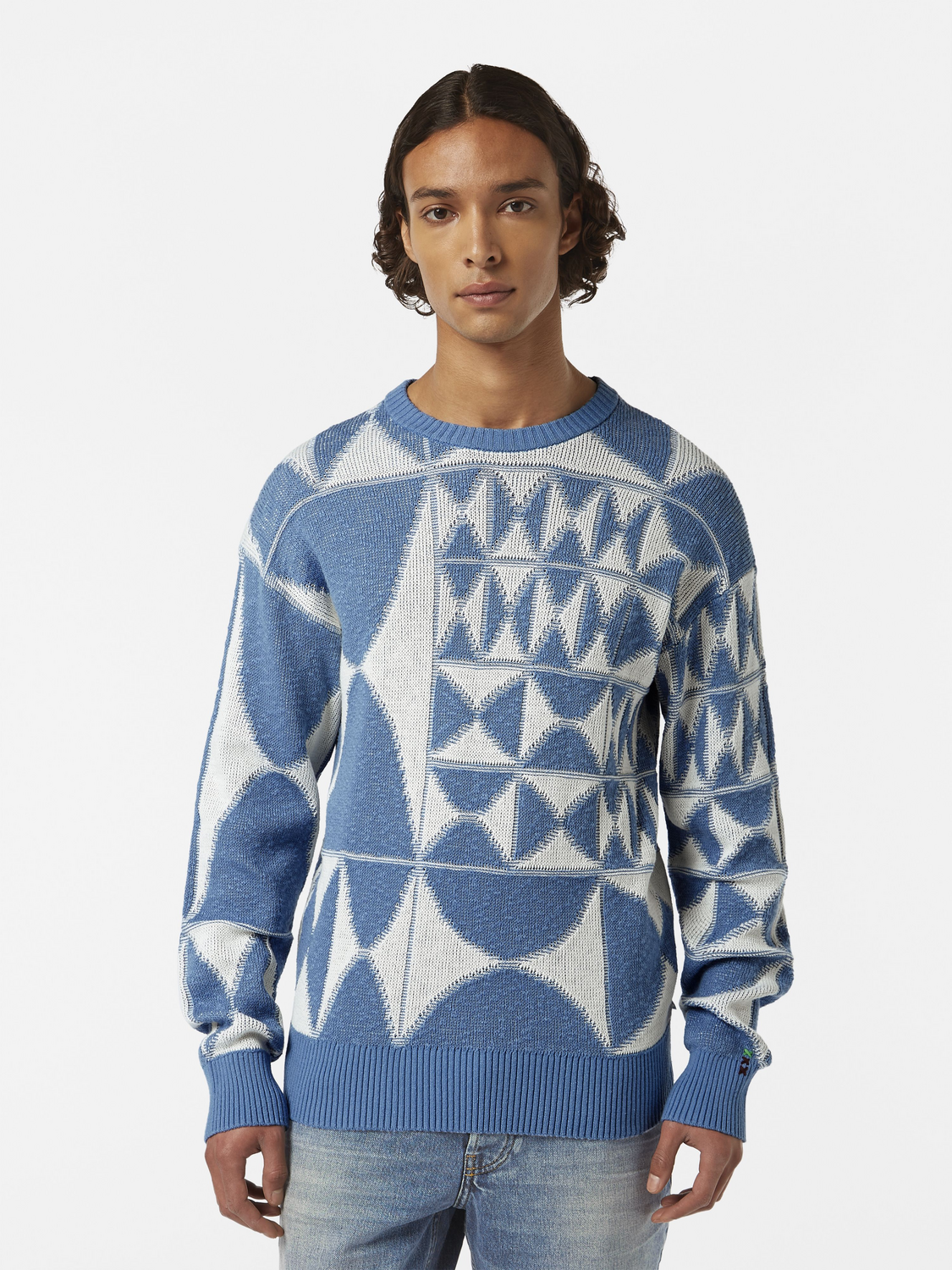 Textured jacquard crewneck